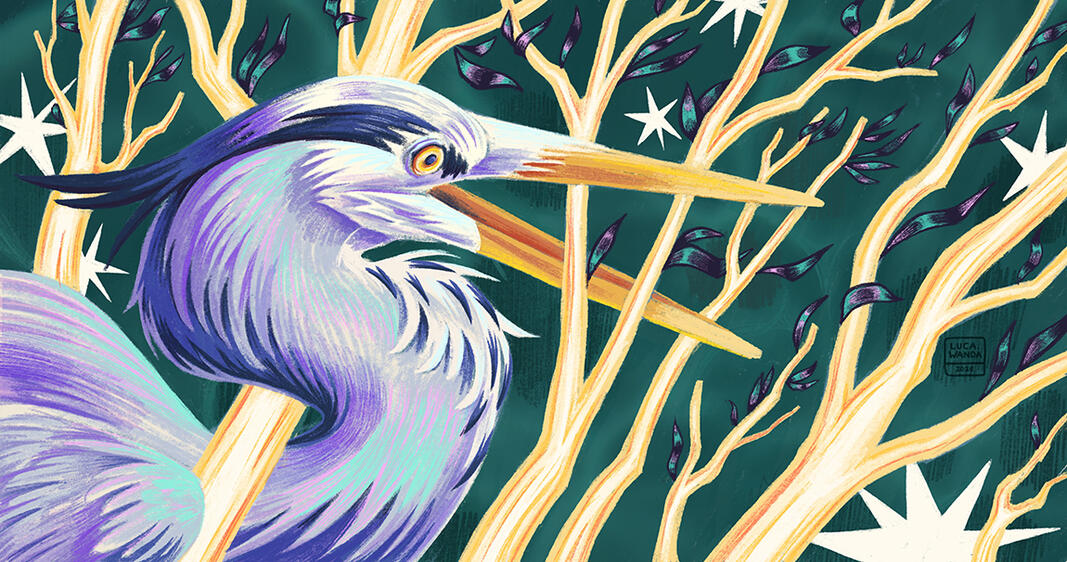 "Heron" digital artwork 2026